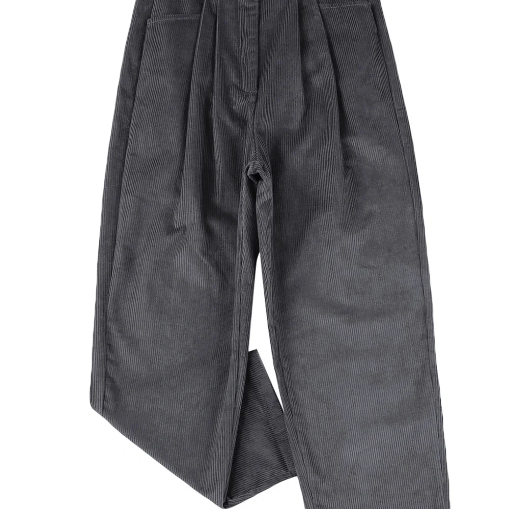 B057 Gray Corduroy High Waist Straight Leg Pants - Picture 3 of 3